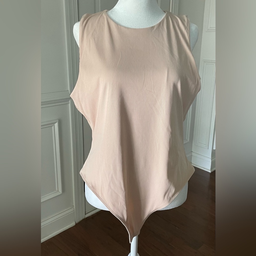 House Of Harlow 1960 Womens Ribbed Muscle Tank Bodysuit Nude Sz XL